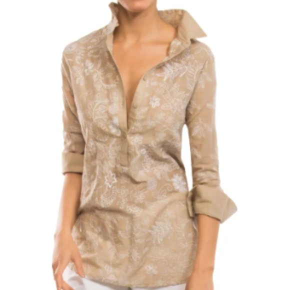 Gretchen Scott Designs Tops - Gretchen Scott Botanical Garden Beige Embroidered Top Tunic Small, like new